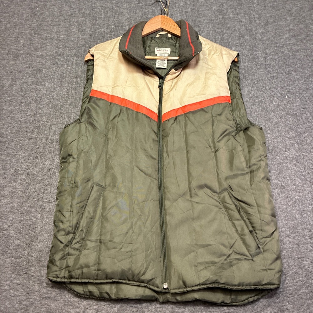 Y2K Arizona Jean Company Puffer Vest Men Medium Green Vintage Colorblock Quilted